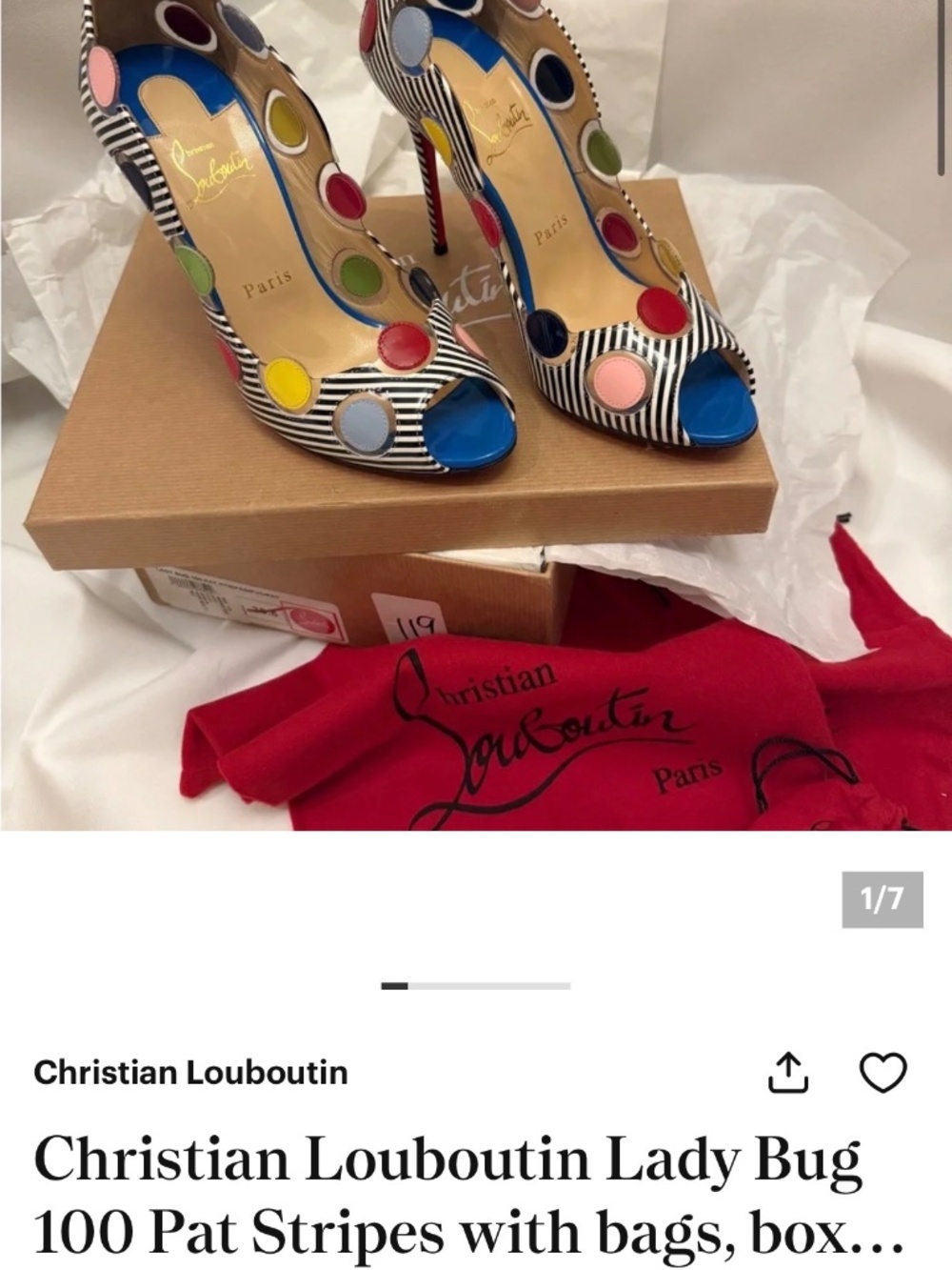 Christian Louboutin Lady Bug 120 peep toe sz 37.5 - Picture 10 of 10